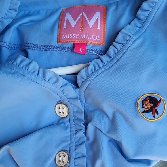 Missy Maude ruffled V-Neck shirt blue with… - Picture 3 of 7